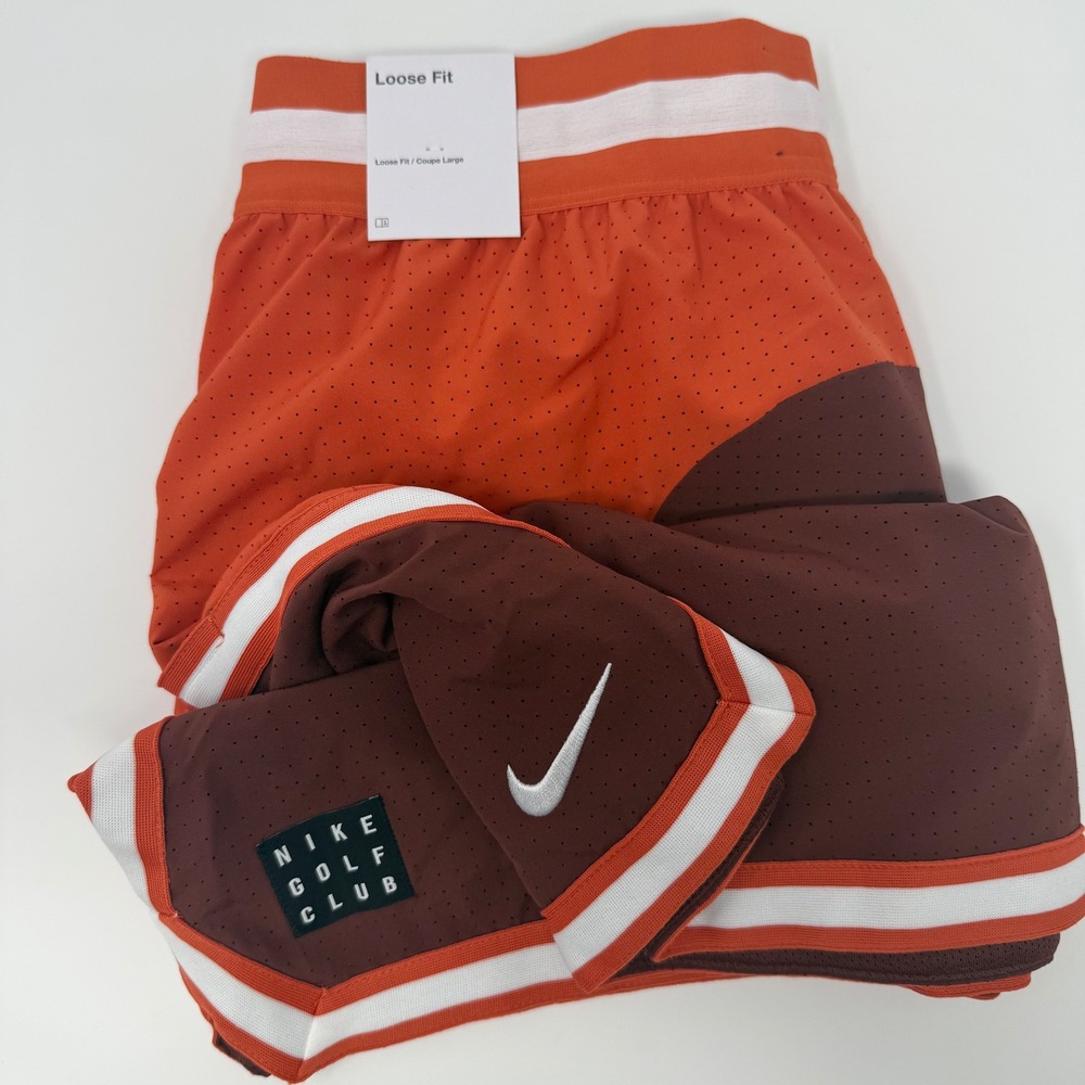 Nike Golf Club Mens Small Loose Fit Shorts Orange Brown Perforated Dri-Fit NEW‎